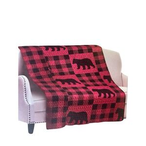 Virah Bella Buffalo Bear Plaid Quilted Throw Blanket Red Black 50x60 NWT‎